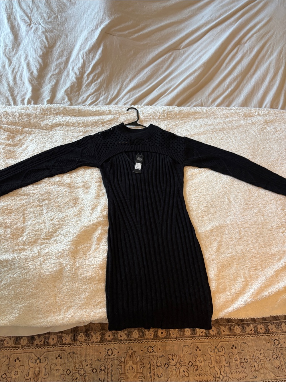 Fashion Nova Black Ribbed Long-Sleeve Bodycon Dress